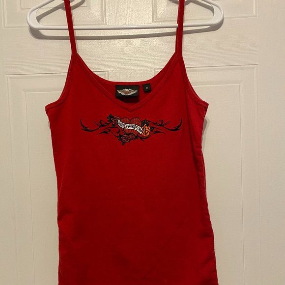 Harley Davidson women's  Red V-Neck Tank Top Size Medium - Picture 1 of 6